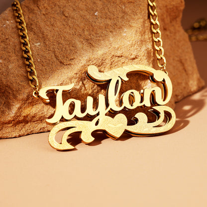 Double Plated Double Heart Name Necklace