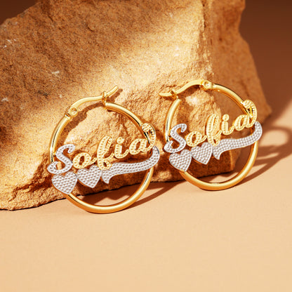 Heart Shape Name Hoop Earrings