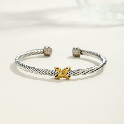Cable  Wire Bracelet-Two Tone Twisted Bangle Cuff Knot Vintage Bracelet Jewelry