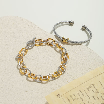 Cable  Wire Bracelet-Two Tone Twisted Bangle Cuff Knot Vintage Bracelet Jewelry