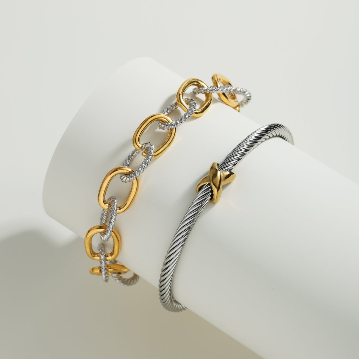 Cable  Wire Bracelet-Two Tone Twisted Bangle Cuff Knot Vintage Bracelet Jewelry