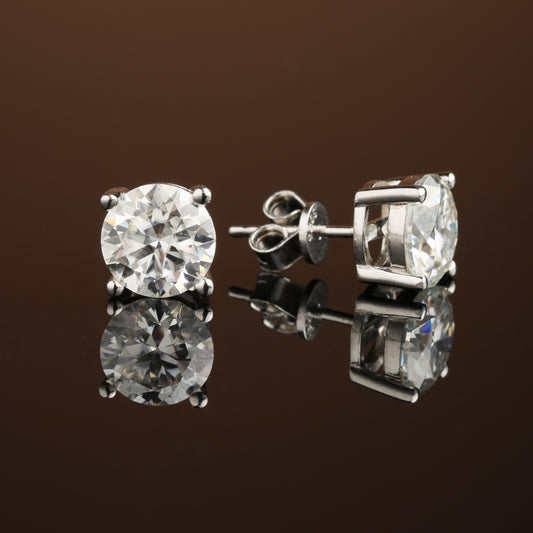 0.3Ct/0.5Ct/1Ct/2Ct S925 Silver Moissanite 4-Prong Round Cut Stud Earrings