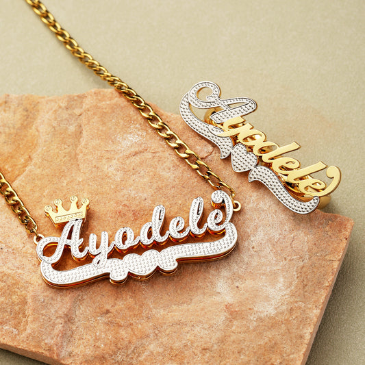 Double Plated Name Necklace and Golden Two Finger Ring Set