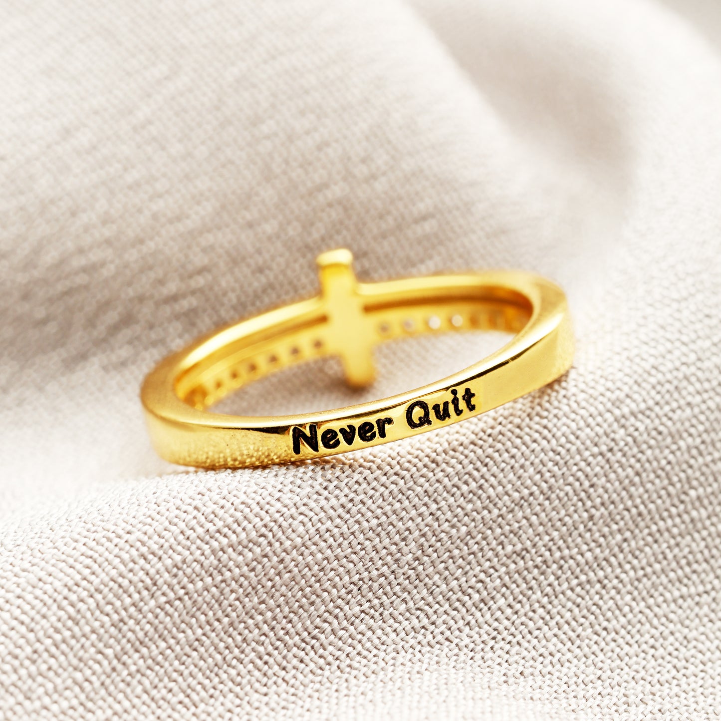 Never Quit Golden Cross Ring