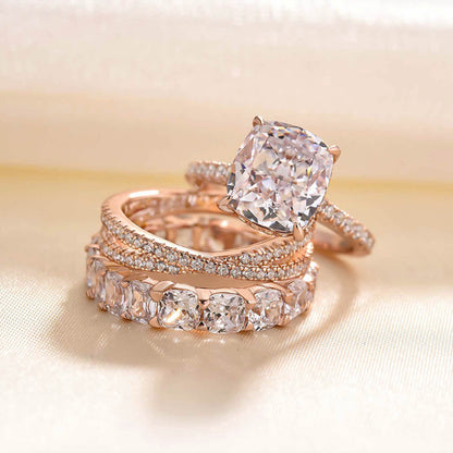 Gorgeous Cushion Cut 3 Pieces Ring Set