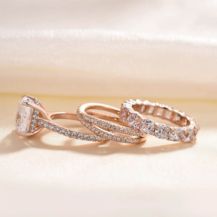 Gorgeous Cushion Cut 3 Pieces Ring Set