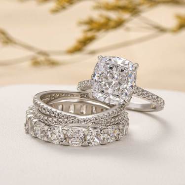 Gorgeous Cushion Cut 3 Pieces Ring Set