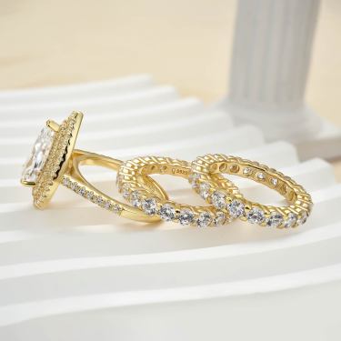 Eternity Double Halo Pear Cut 3 Pieces Ring Set