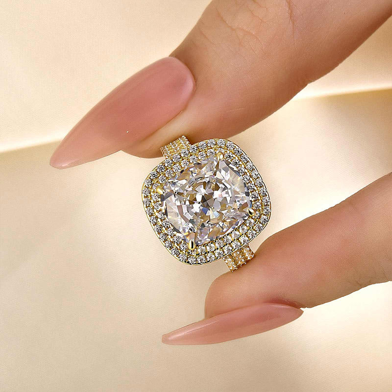 Honorable Double Halo Three Shank Cushion Cut Ring