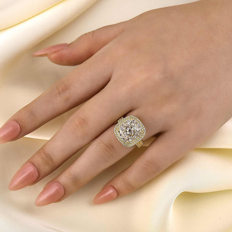 Honorable Double Halo Three Shank Cushion Cut Ring