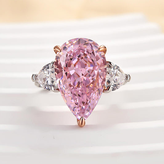 Gorgeous Pear Cut Pink Sapphire Three Stone Engagement Ring