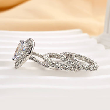 Eternity Double Halo Pear Cut 3 Pieces Ring Set