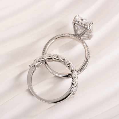 Luxurious Elongated Radiant Cut Ring Set