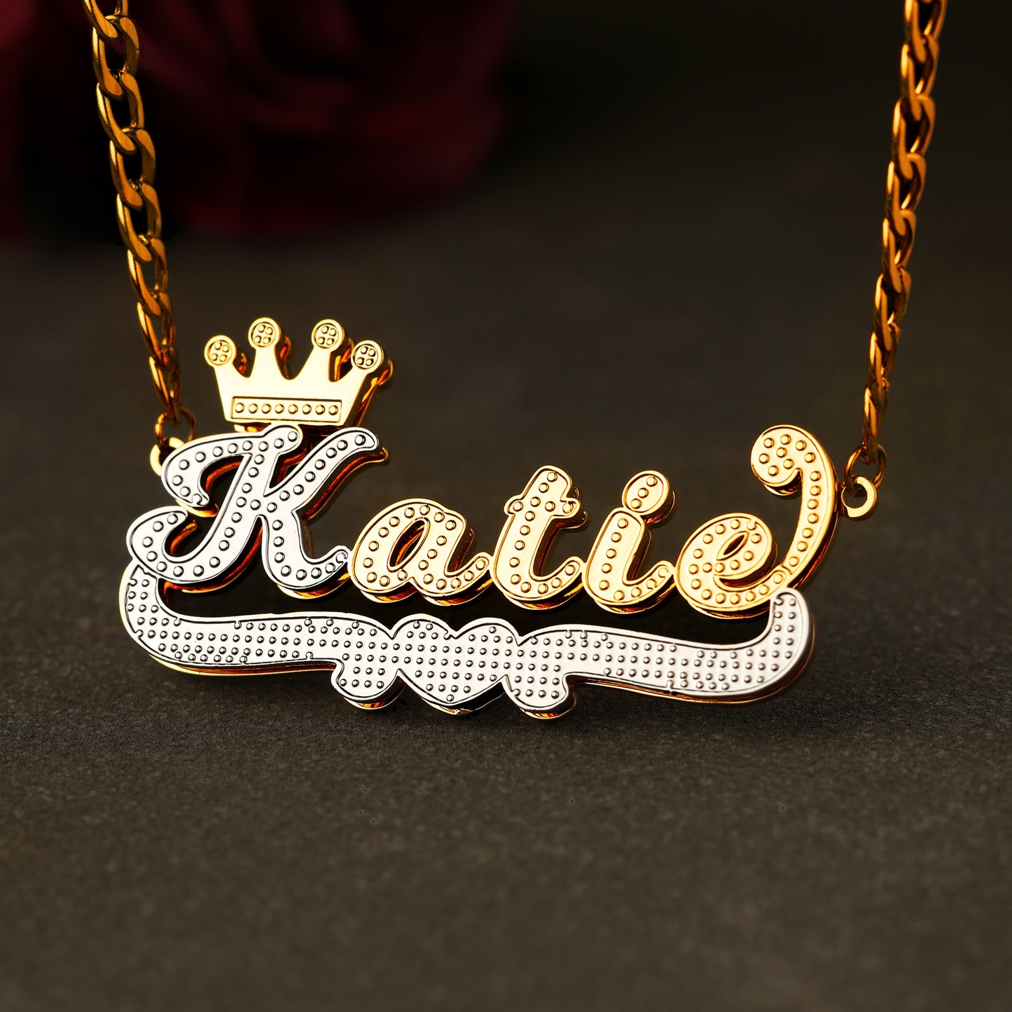 Double Plated Hearts Royal Name Necklace