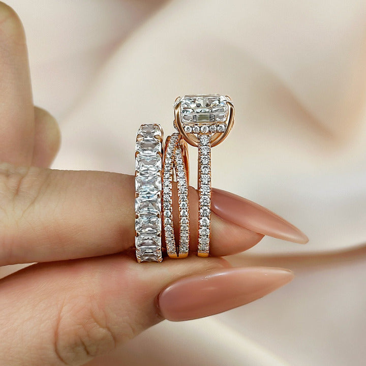 Gorgeous Cushion Cut 3 Pieces Ring Set