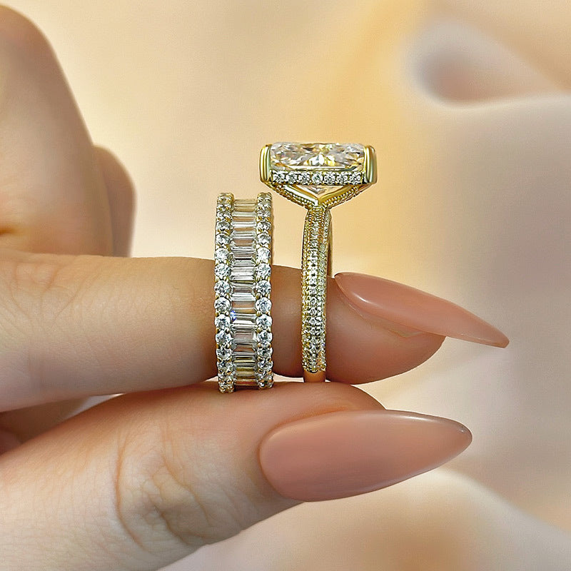 Elongated Radiant Cut Ring Set