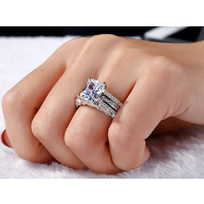 Interchangeable Radiant Cut Sterling Silver Ring Set