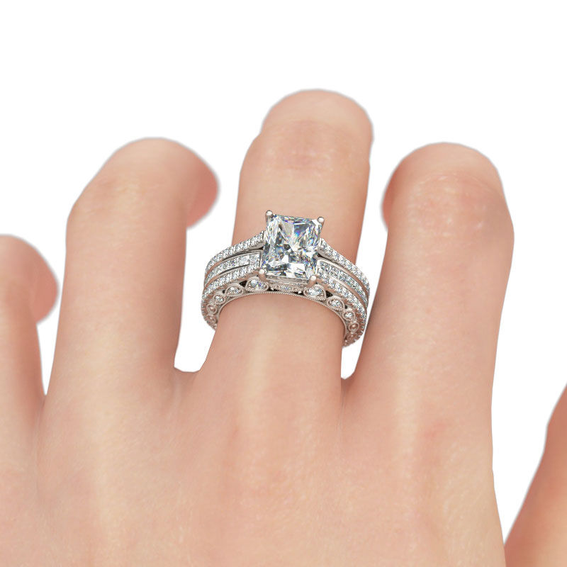 Interchangeable Radiant Cut Sterling Silver Ring Set