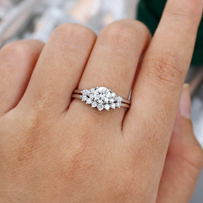 White Gold Round Cut Moissanite Engagement Ring Set