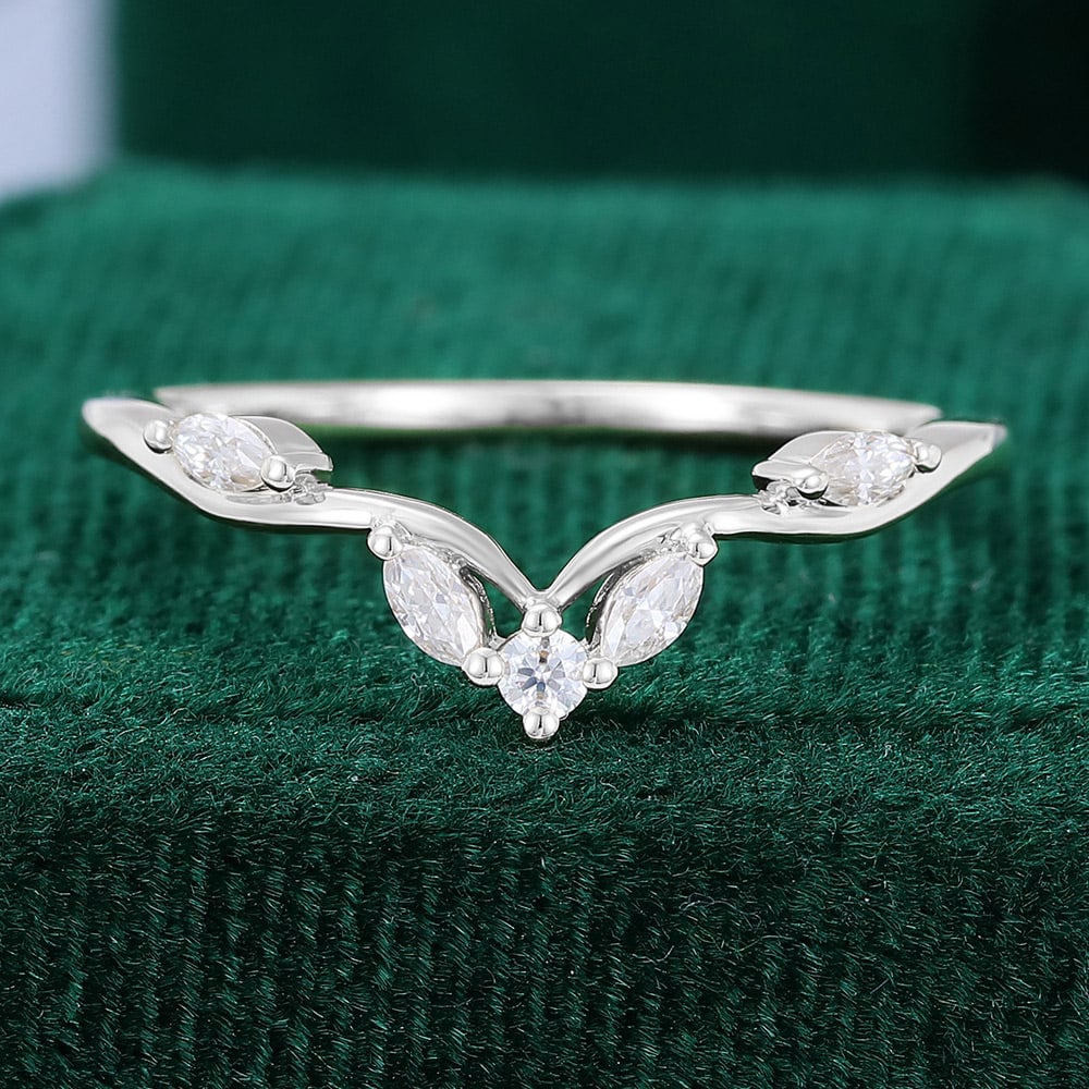 Marquise & Round Cut Moissanite Seagull Arc Curved Wedding Band