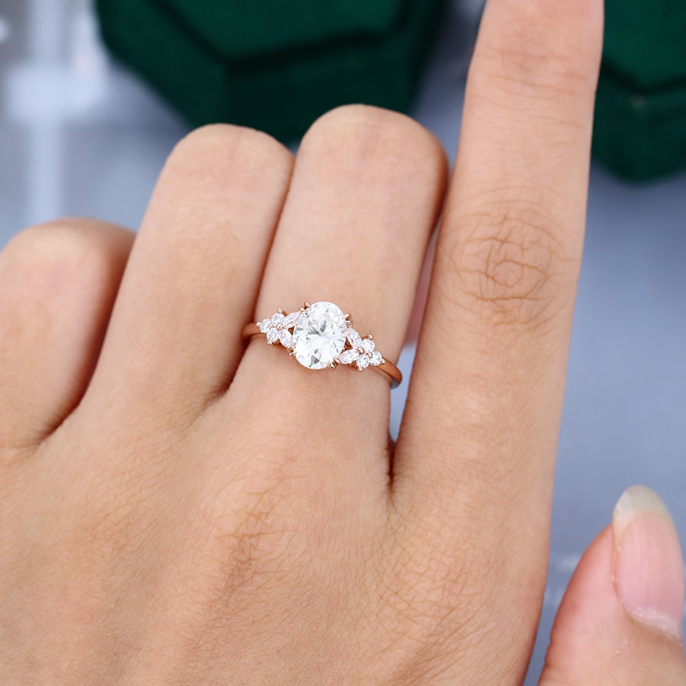 Oval Cut Moissanite Blossom Engagement Ring with Double Claws in Rose Gold