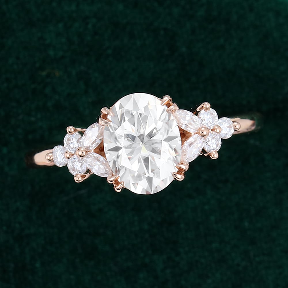 Oval Cut Moissanite Blossom Engagement Ring with Double Claws in Rose Gold