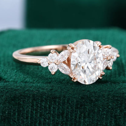 Oval Cut Moissanite Blossom Engagement Ring with Double Claws in Rose Gold