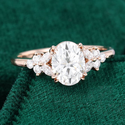 Oval Cut Moissanite Blossom Engagement Ring with Double Claws in Rose Gold