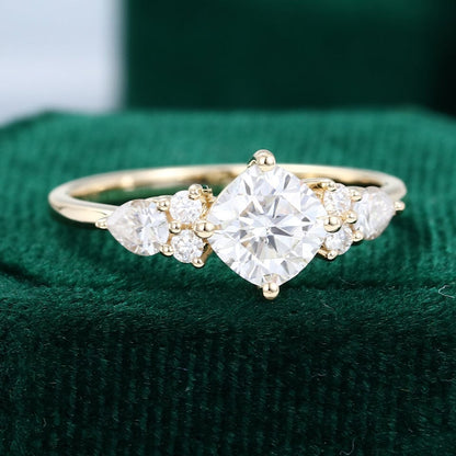 Yellow Gold Cushion Cut Moissanite Engagement Ring