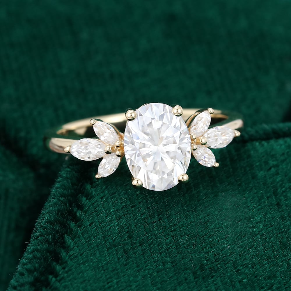 Oval Cut Moissanite Engagement Ring Marquise Accented Ring