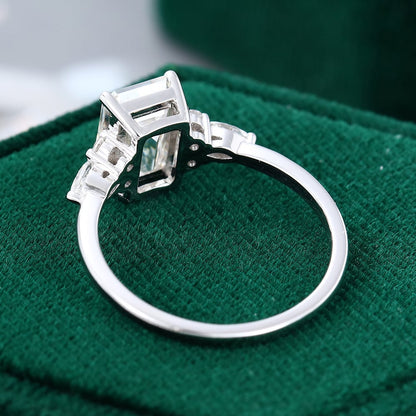 2CT Emerald Cut Moissanite Classic Side Stone Engagement Ring