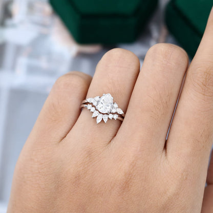 White Gold Pear shaped Moissanite Engagement Ring Set