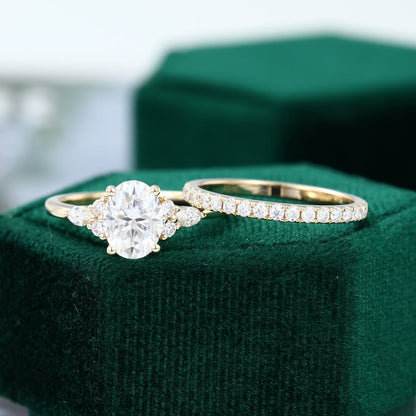 Yellow Gold Oval Moissanite Engagement Ring Set