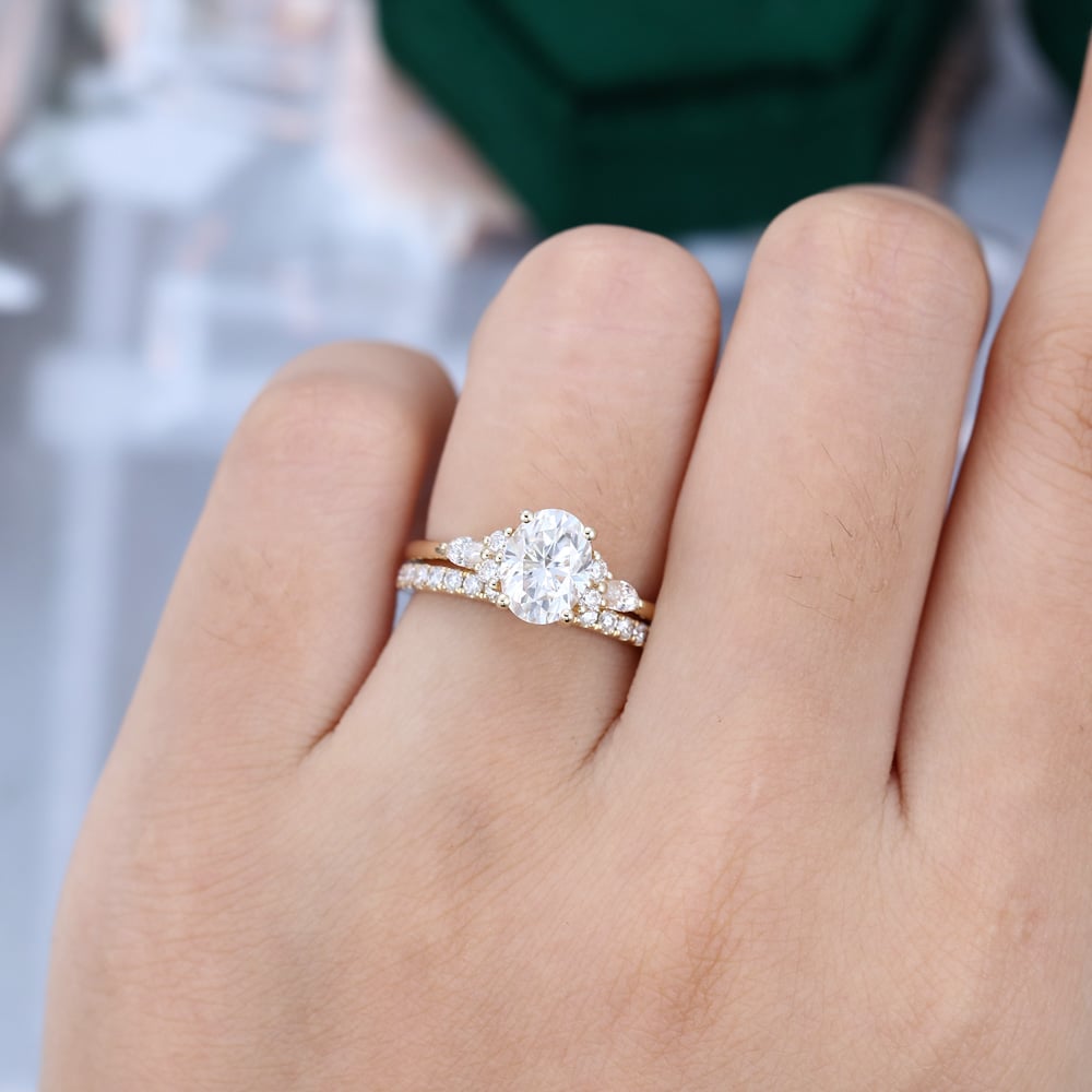 Yellow Gold Oval Moissanite Engagement Ring Set