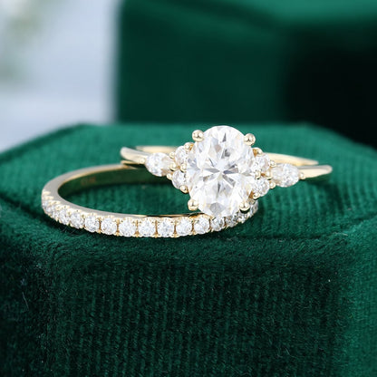 Yellow Gold Oval Moissanite Engagement Ring Set