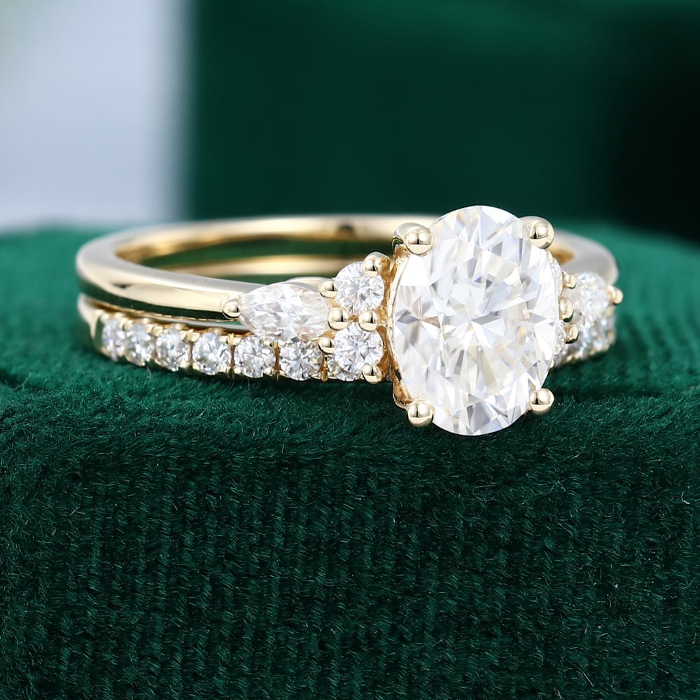 Yellow Gold Oval Moissanite Engagement Ring Set