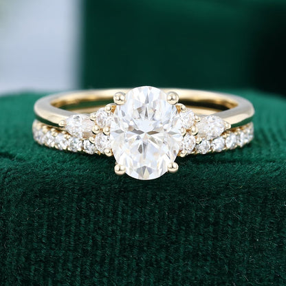 Yellow Gold Oval Moissanite Engagement Ring Set