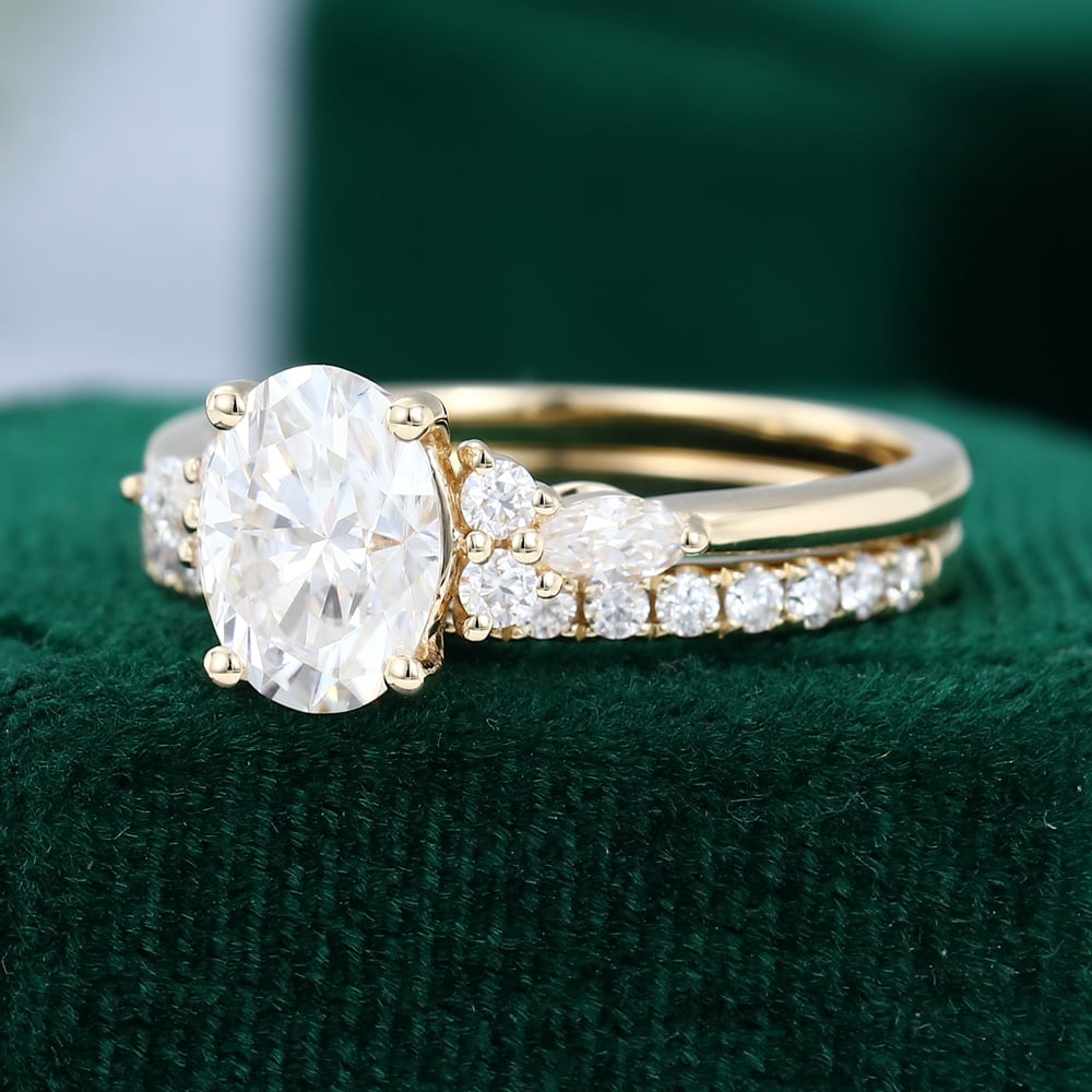 Yellow Gold Oval Moissanite Engagement Ring Set