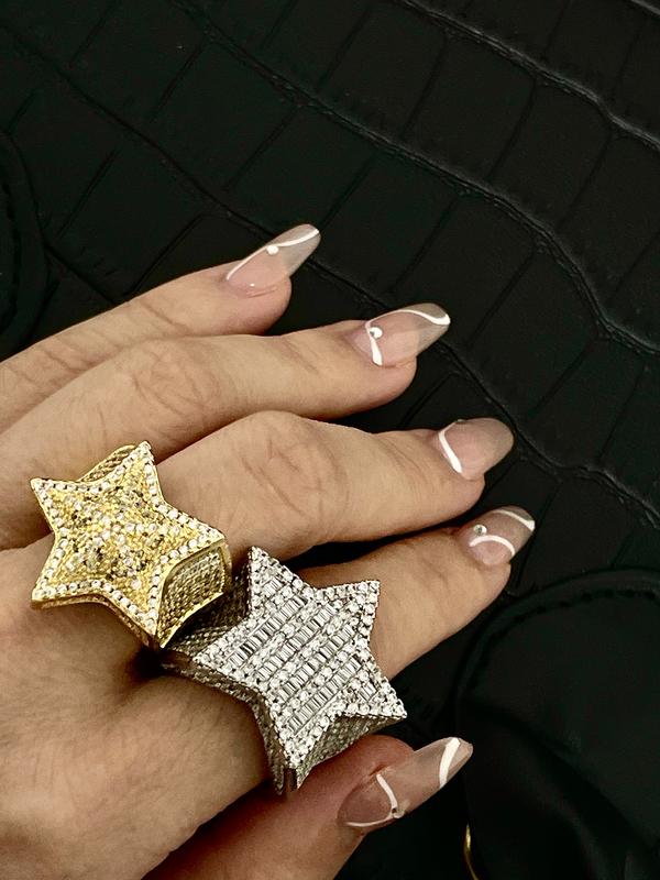 Hand-Inlaid Silver Square,Heart,and Star Ring Set