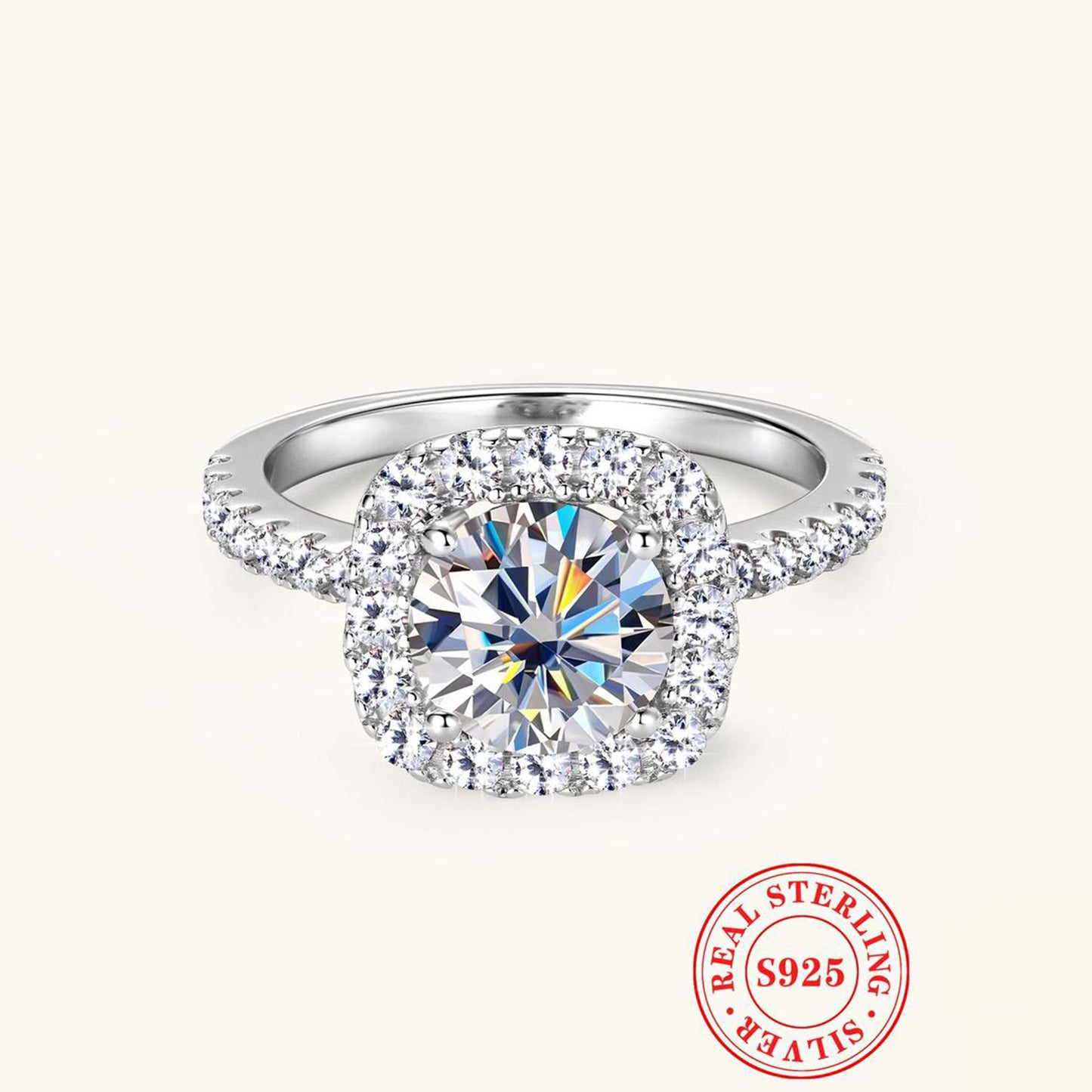 S925 Sterling Silver Synthetic Moissanite Ring