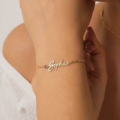 Heart Name Bracelet With BirthStone