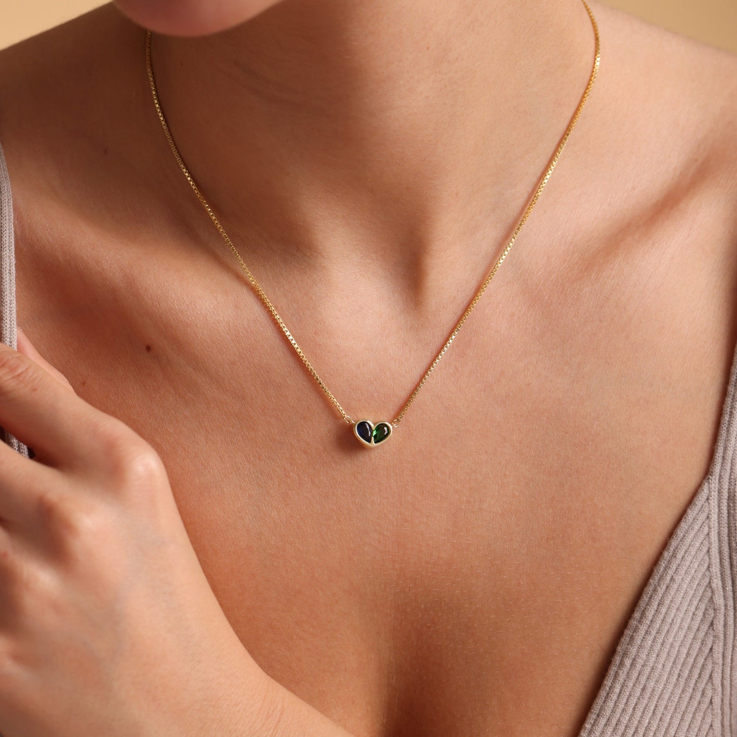 Minimalist Heart Birthstone Necklace