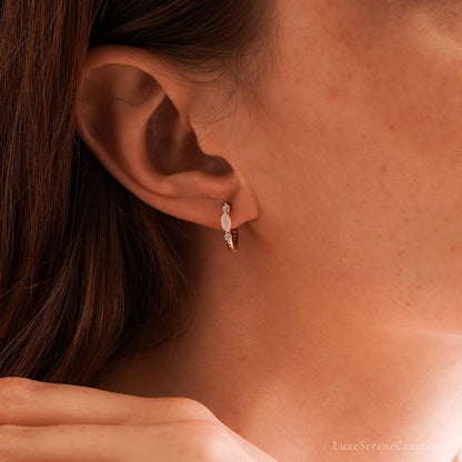 Minimalist Opal Huggie Hoop Earring