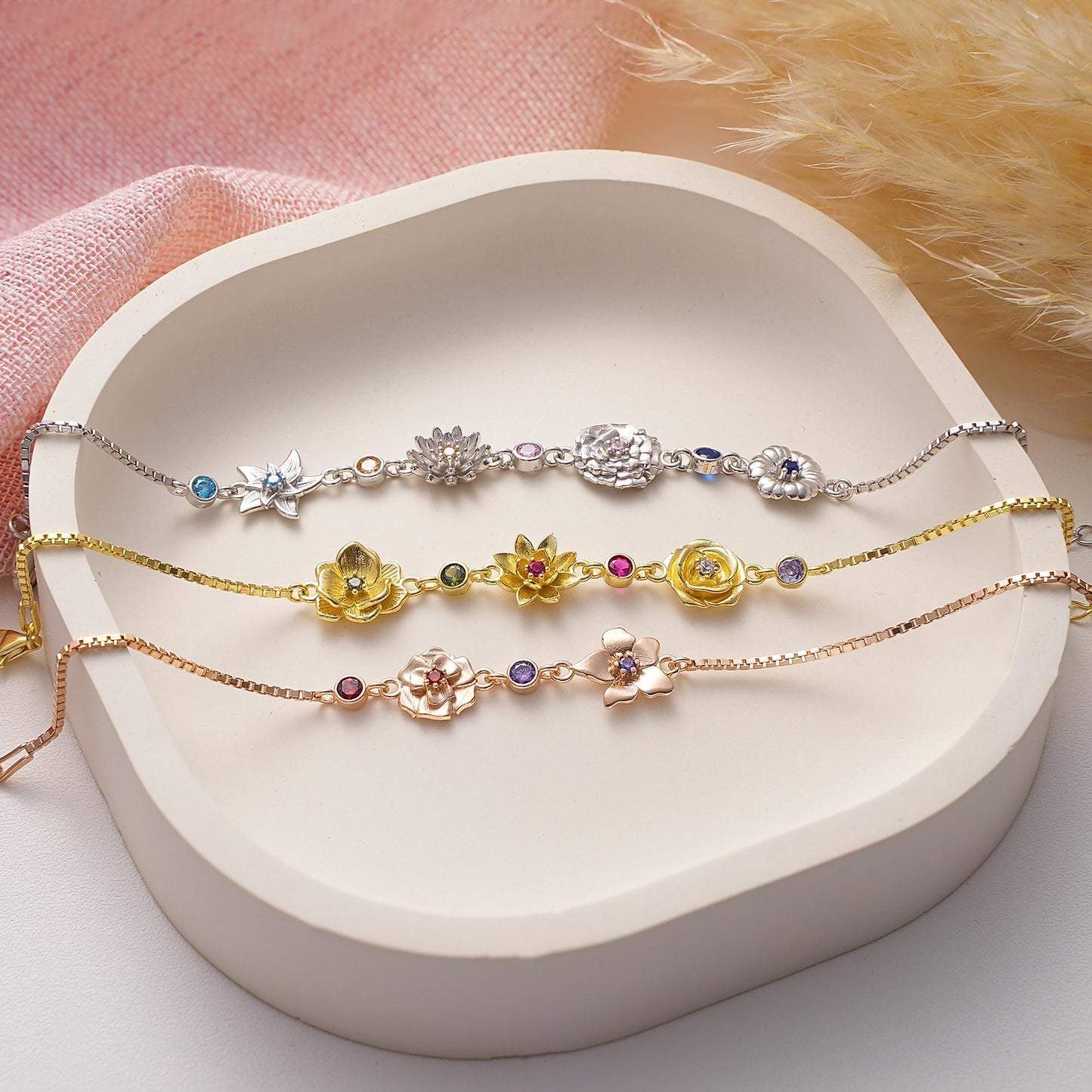 Multi Birth Flower Family Bracelet