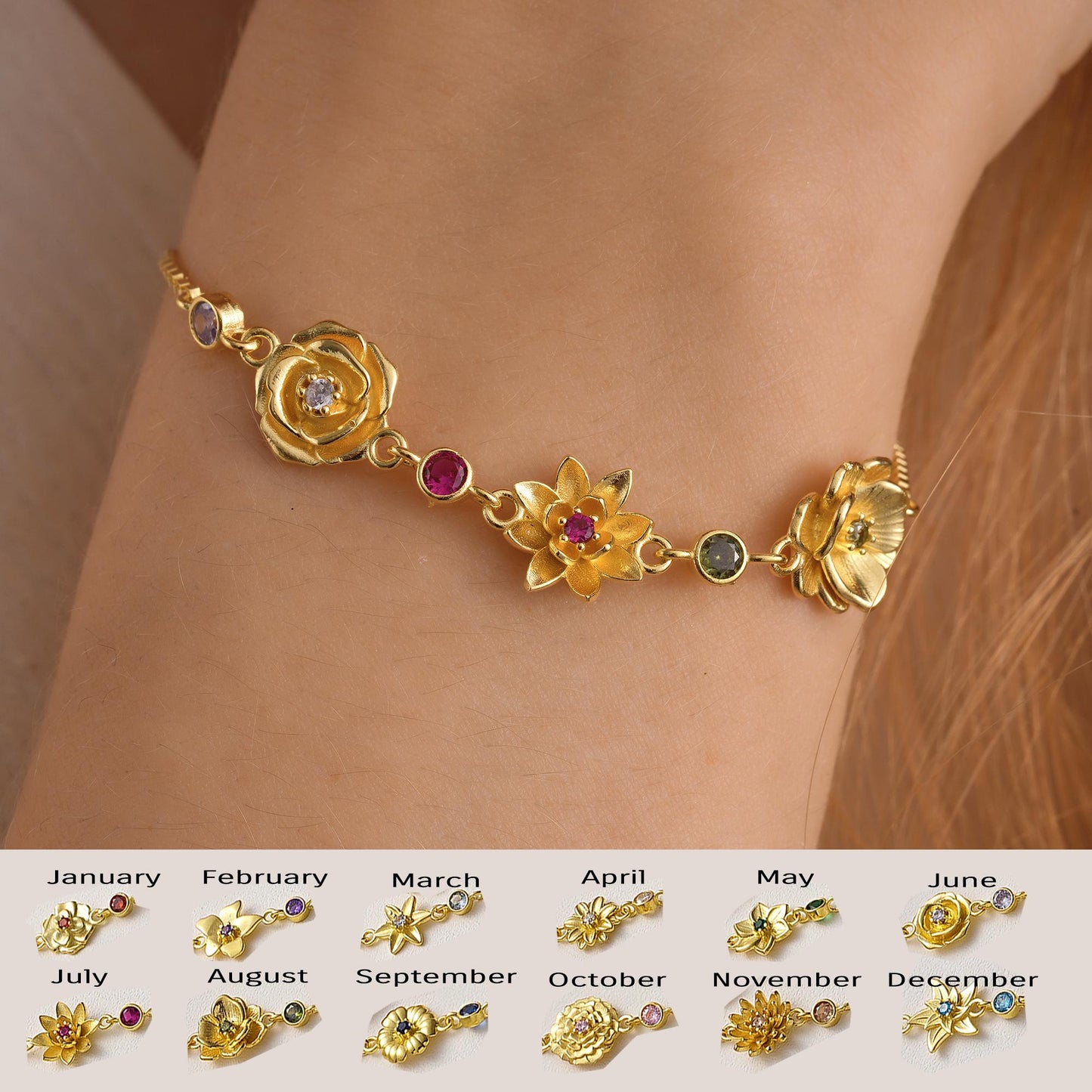 Multi Birth Flower Family Bracelet