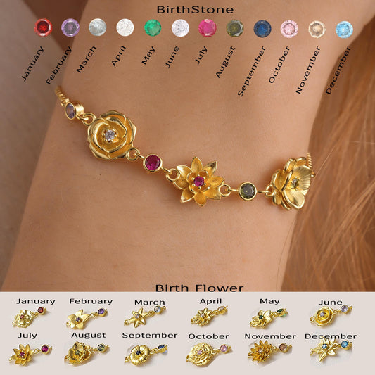 Multi Birth Flower Family Bracelet