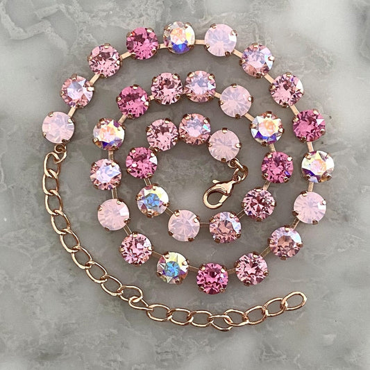 Gradient Pink Crystal Tennis Necklace