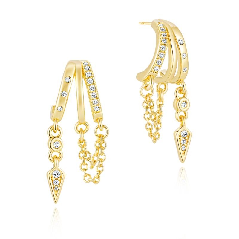 Dainty Triple Huggie Hoops Trendy Women's Earrings  Statement Drop