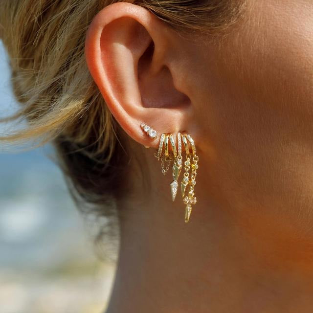 Dainty Triple Huggie Hoops Trendy Women's Earrings  Statement Drop