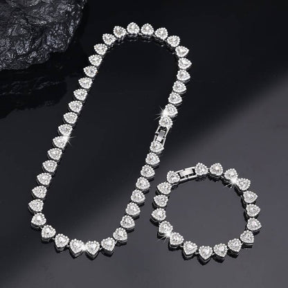 Heart-Shaped Cuban Link Necklace Set Hip-Hop Style Choker Combo Luxury Jewelry Set